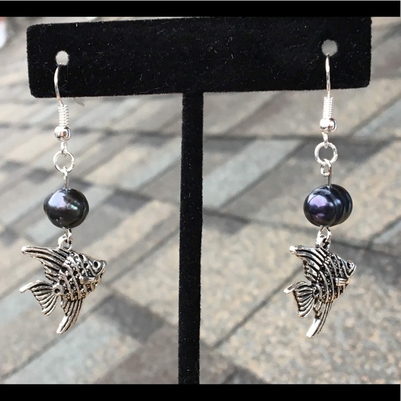 PeaceFrog Jewelry - Black Pearl Angelfish Dangle Earrings